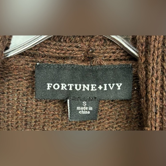 NEW Fortune + Ivy Raiden Metallic Brown Shawl Collar‎ Cardigan S  0590 - Picture 2 of 6